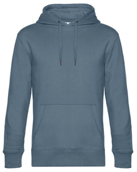 ein graublauer  Hoodie, Kapuzenpulli ist von vorne dargestellt. Vorne befindet sich auf Bauchhöhe eine Tasche